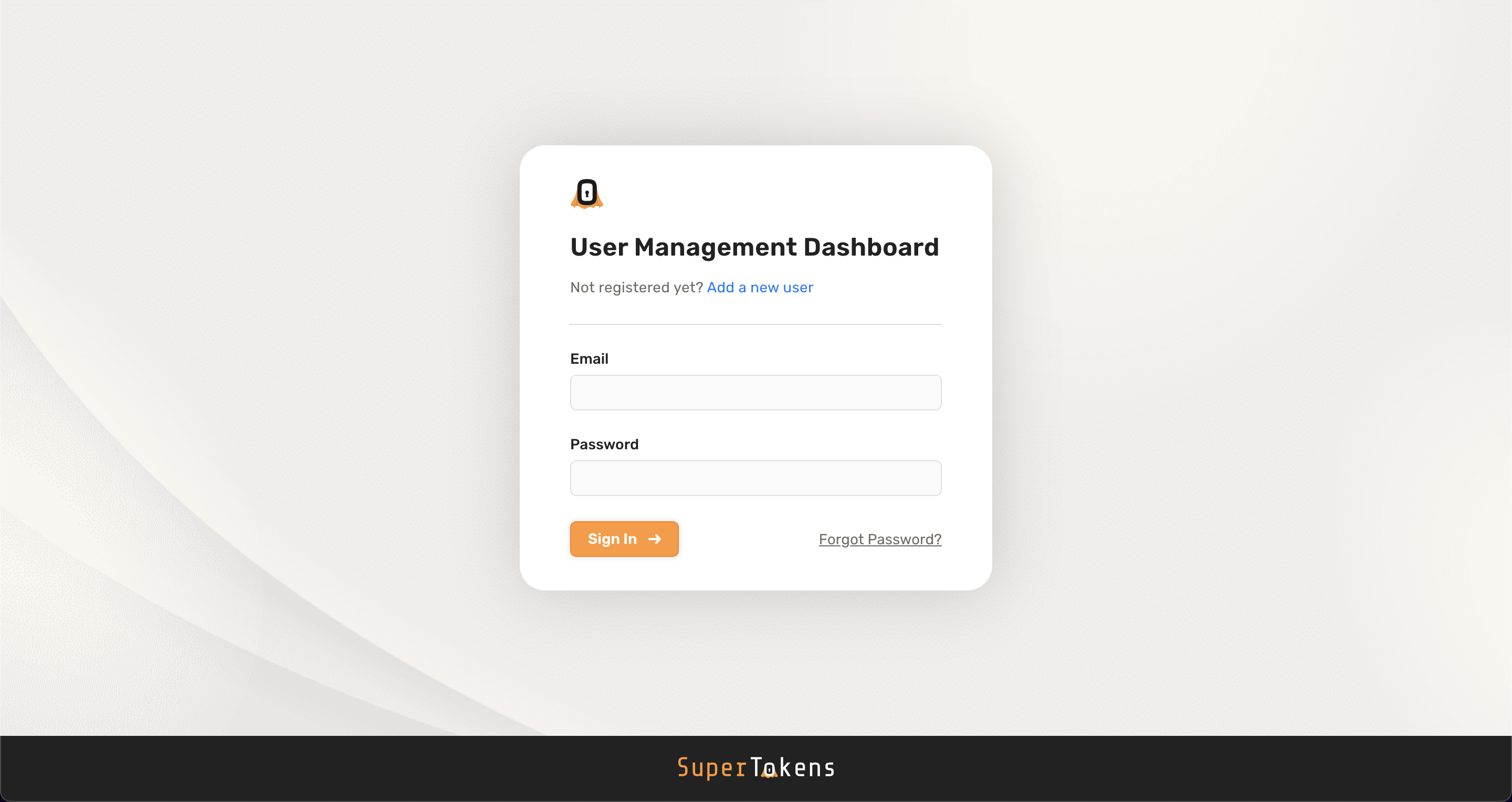 Dashboard login screen UI